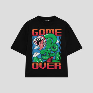 Playera streetwear premium de anime y gaming ExtraLife MX, corte oversized drop shoulder ligero y fresco en color Deep Black y Off-White, moda urbana mexicana de culto.