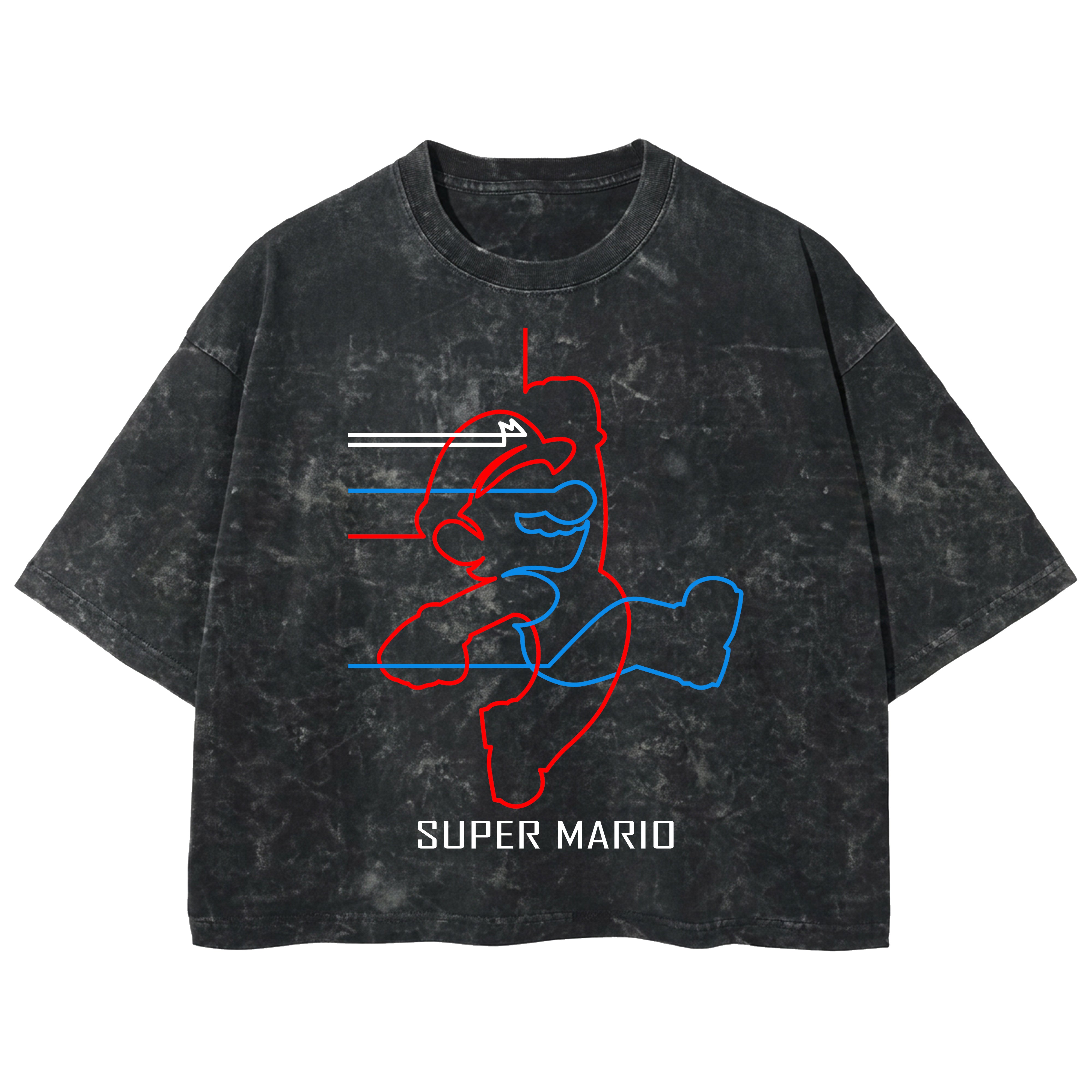 Playera streetwear premium de anime y gaming ExtraLife MX, corte boxy deluxe mineral wash heavyweight en color Acid Wash, moda urbana mexicana de culto.