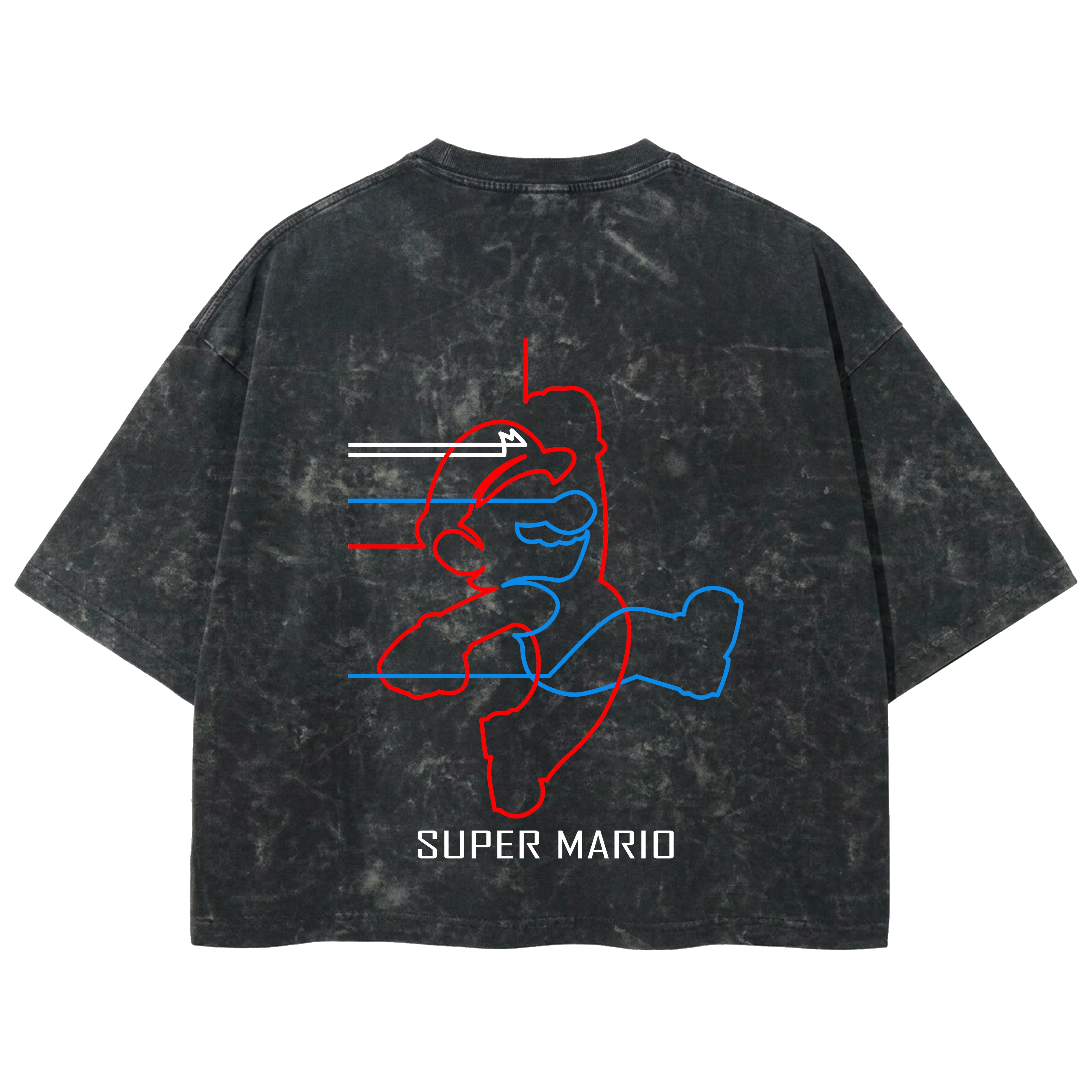 Playera streetwear premium de anime y gaming ExtraLife MX, corte boxy deluxe mineral wash heavyweight en color Acid Wash, moda urbana mexicana de culto.