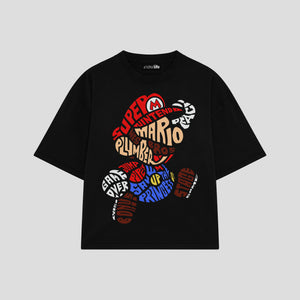 Playera streetwear premium de anime y gaming ExtraLife MX, corte boxy oversized drop shoulder heavyweight en color Deep Black y Off-White, moda urbana mexicana de culto.