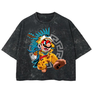 Playera streetwear premium de anime y gaming ExtraLife MX, corte boxy deluxe mineral wash heavyweight en color Acid Wash, moda urbana mexicana de culto.