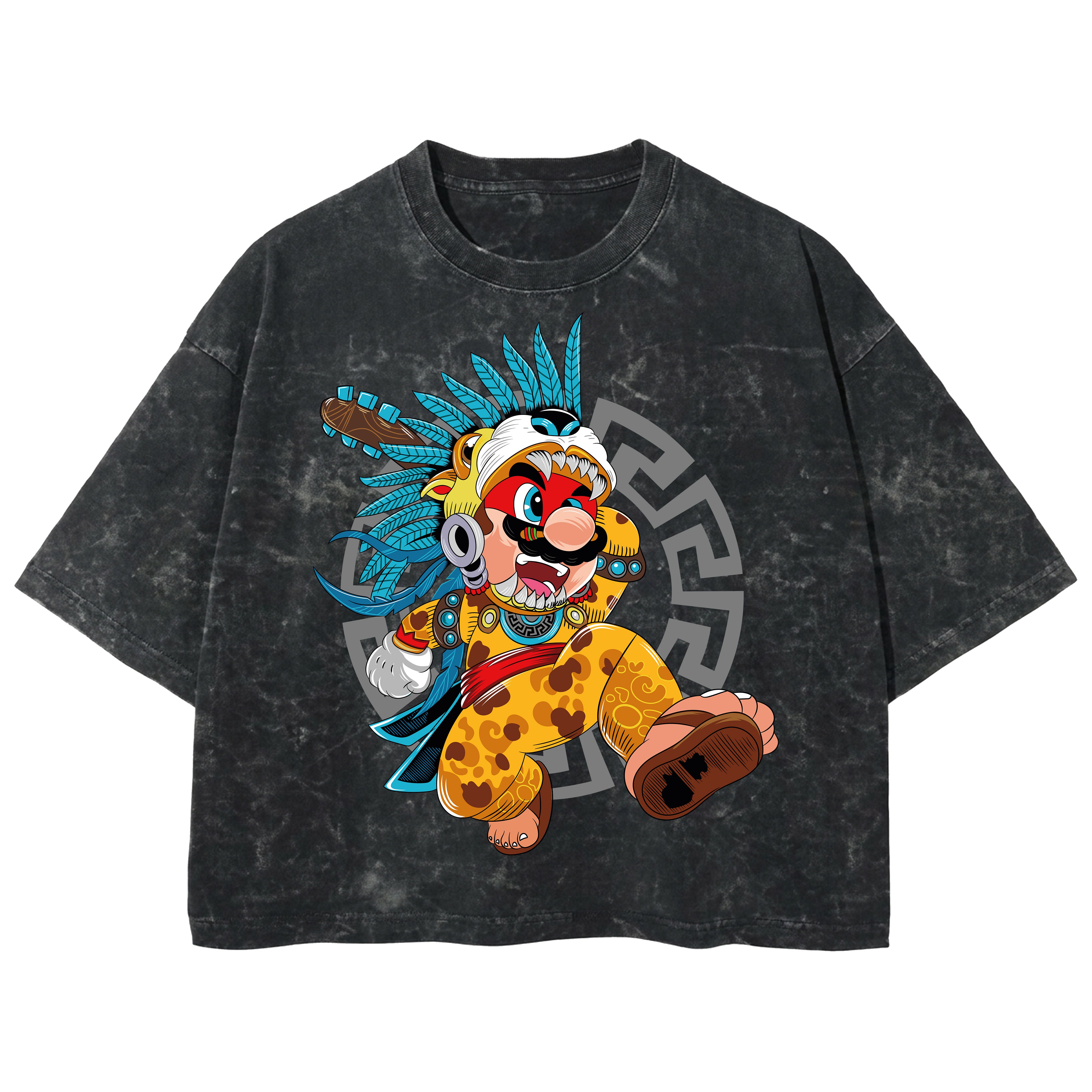 Playera streetwear premium de anime y gaming ExtraLife MX, corte boxy deluxe mineral wash heavyweight en color Acid Wash, moda urbana mexicana de culto.