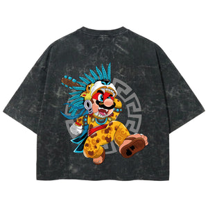 Playera streetwear premium de anime y gaming ExtraLife MX, corte boxy deluxe mineral wash heavyweight en color Acid Wash, moda urbana mexicana de culto.