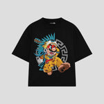 Playera streetwear premium de anime y gaming ExtraLife MX, corte boxy oversized drop shoulder heavyweight en color Deep Black y Off-White, moda urbana mexicana de culto.