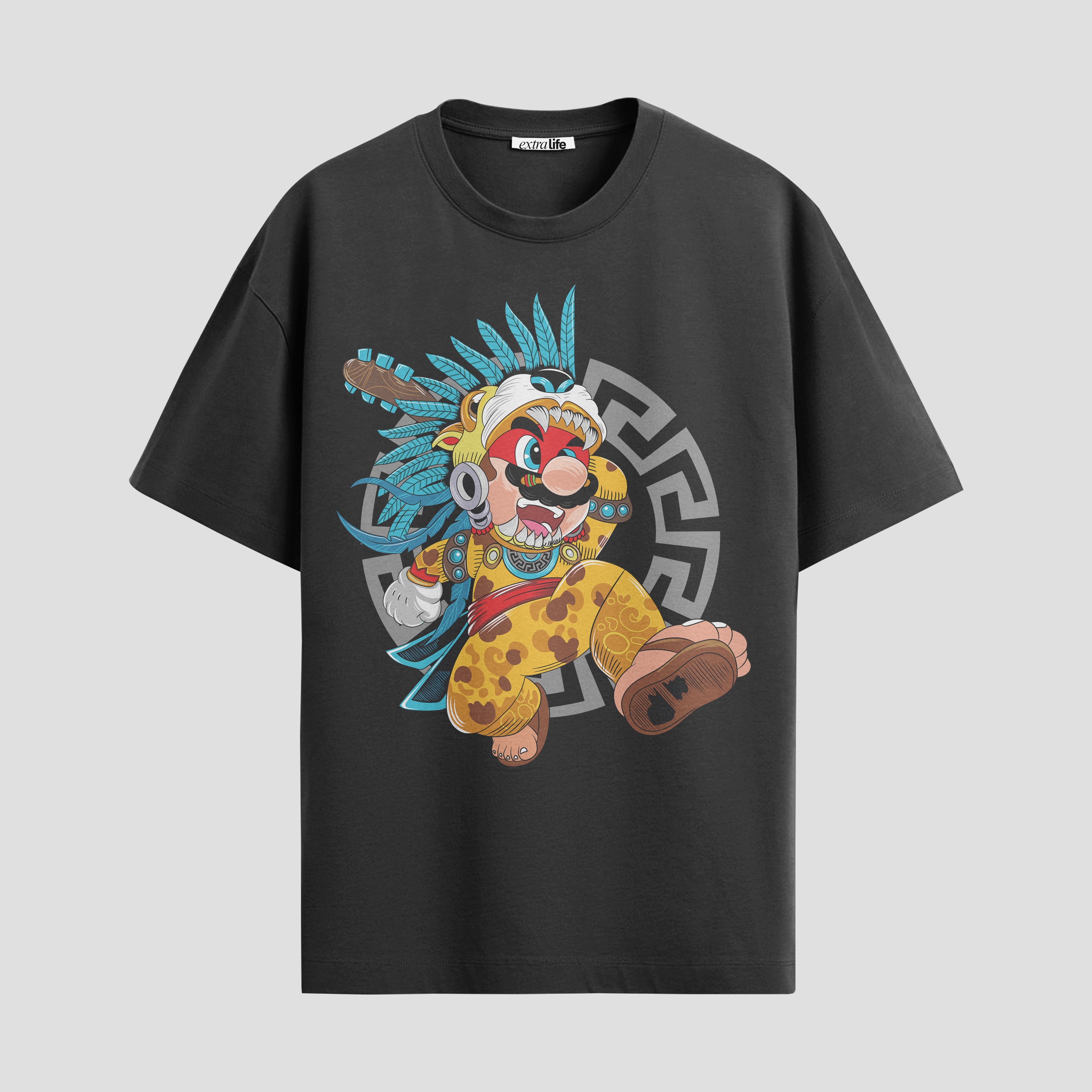 Playera urbana de anime y gaming ExtraLife MX, corte Standard Fit unisex ligero y transpirable en color Deep Black y Pure White, ropa de uso diario para gym y casual.