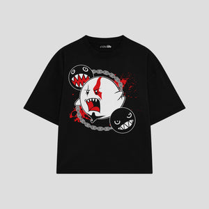 Playera streetwear premium de anime y gaming ExtraLife MX, corte boxy oversized drop shoulder heavyweight en color Deep Black y Off-White, moda urbana mexicana de culto.