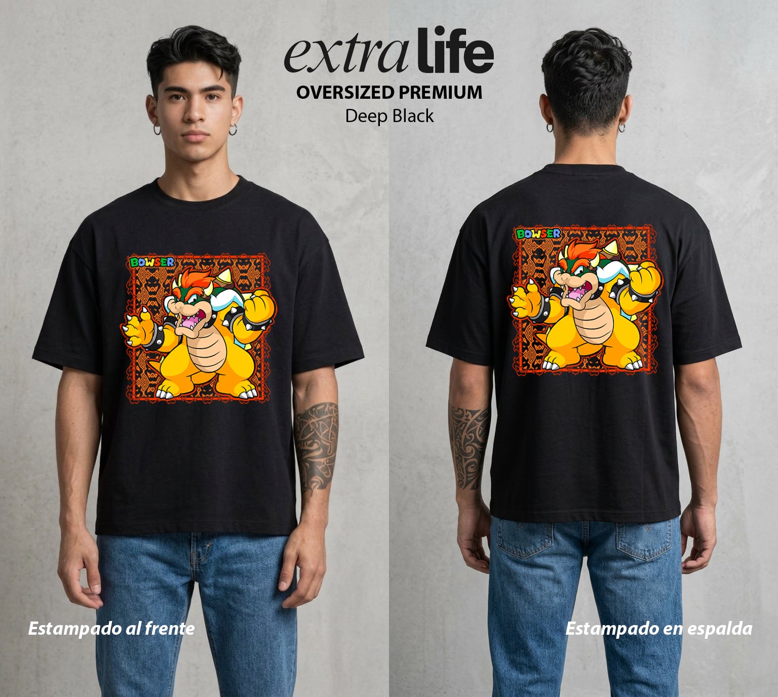 El Reino del Fontanero | El Heroe del Reino #02280 - Playera Oversized Premium | Deep Black - Foto en modelo