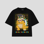 Playera streetwear premium de anime y gaming ExtraLife MX, corte boxy oversized drop shoulder heavyweight en color Deep Black y Off-White, moda urbana mexicana de culto.