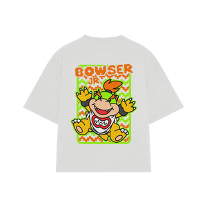 Playera streetwear premium de anime y gaming ExtraLife MX, corte boxy oversized drop shoulder heavyweight en color Deep Black y Off-White, moda urbana mexicana de culto.