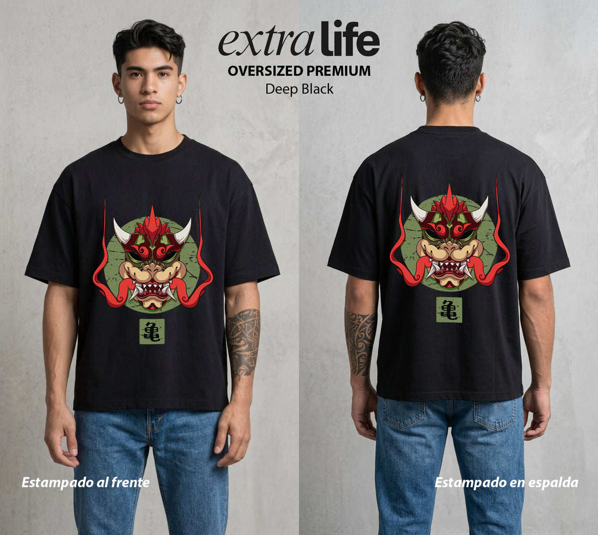 El Reino del Fontanero | El Fontanero Estelar Samurai #02285 - Playera Oversized Premium | Deep Black - Foto en modelo