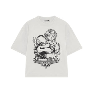 Playera streetwear premium de anime y gaming ExtraLife MX, corte boxy oversized drop shoulder heavyweight en color Deep Black y Off-White, moda urbana mexicana de culto.