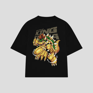 Playera streetwear premium de anime y gaming ExtraLife MX, corte boxy oversized drop shoulder heavyweight en color Deep Black y Off-White, moda urbana mexicana de culto.