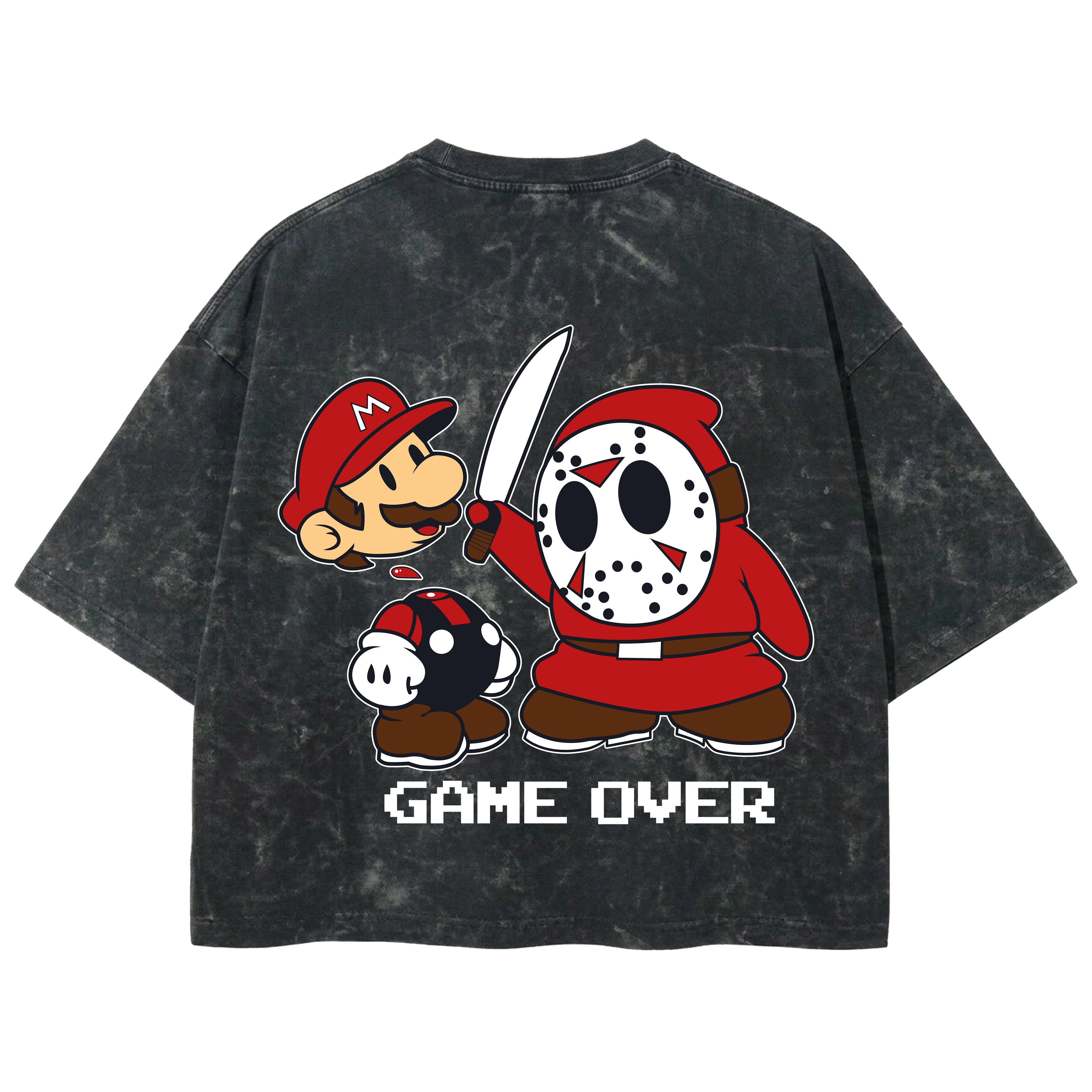Playera streetwear premium de anime y gaming ExtraLife MX, corte boxy deluxe mineral wash heavyweight en color Acid Wash, moda urbana mexicana de culto.