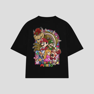 Playera streetwear premium de anime y gaming ExtraLife MX, corte boxy oversized drop shoulder heavyweight en color Deep Black y Off-White, moda urbana mexicana de culto.