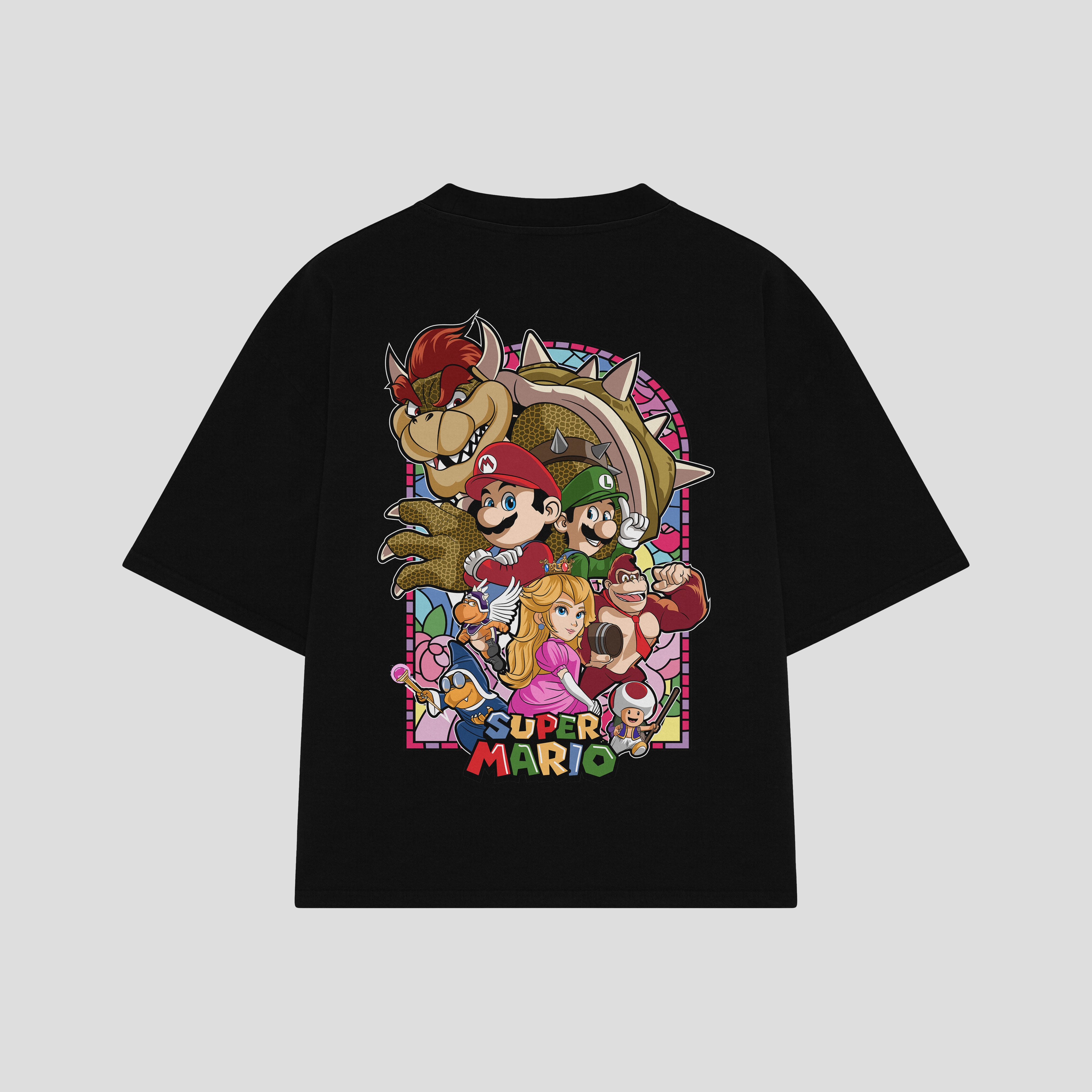 Playera streetwear premium de anime y gaming ExtraLife MX, corte boxy oversized drop shoulder heavyweight en color Deep Black y Off-White, moda urbana mexicana de culto.