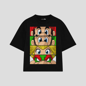 Playera streetwear premium de anime y gaming ExtraLife MX, corte boxy oversized drop shoulder heavyweight en color Deep Black y Off-White, moda urbana mexicana de culto.