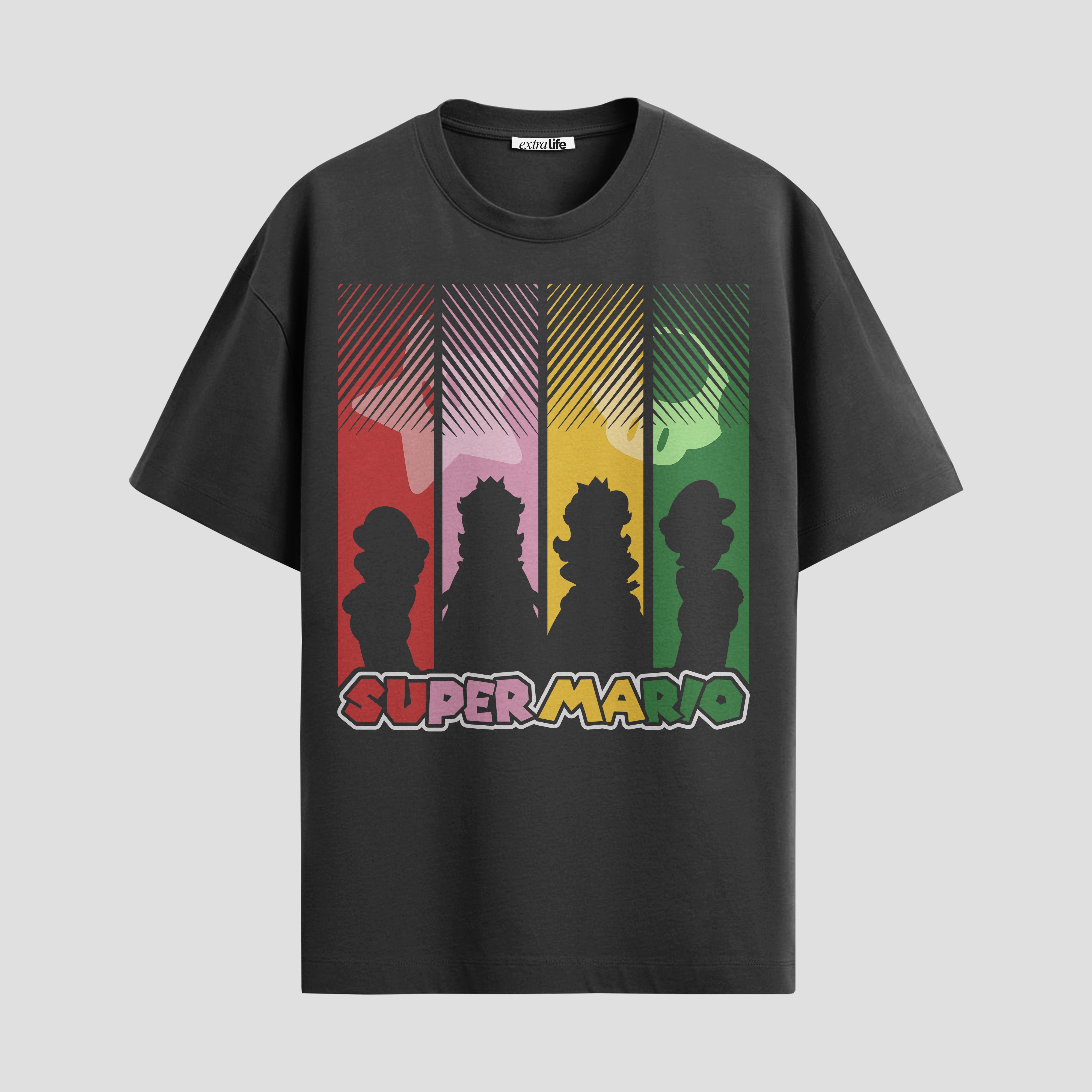 Playera urbana de anime y gaming ExtraLife MX, corte Standard Fit unisex ligero y transpirable en color Deep Black y Pure White, ropa de uso diario para gym y casual.