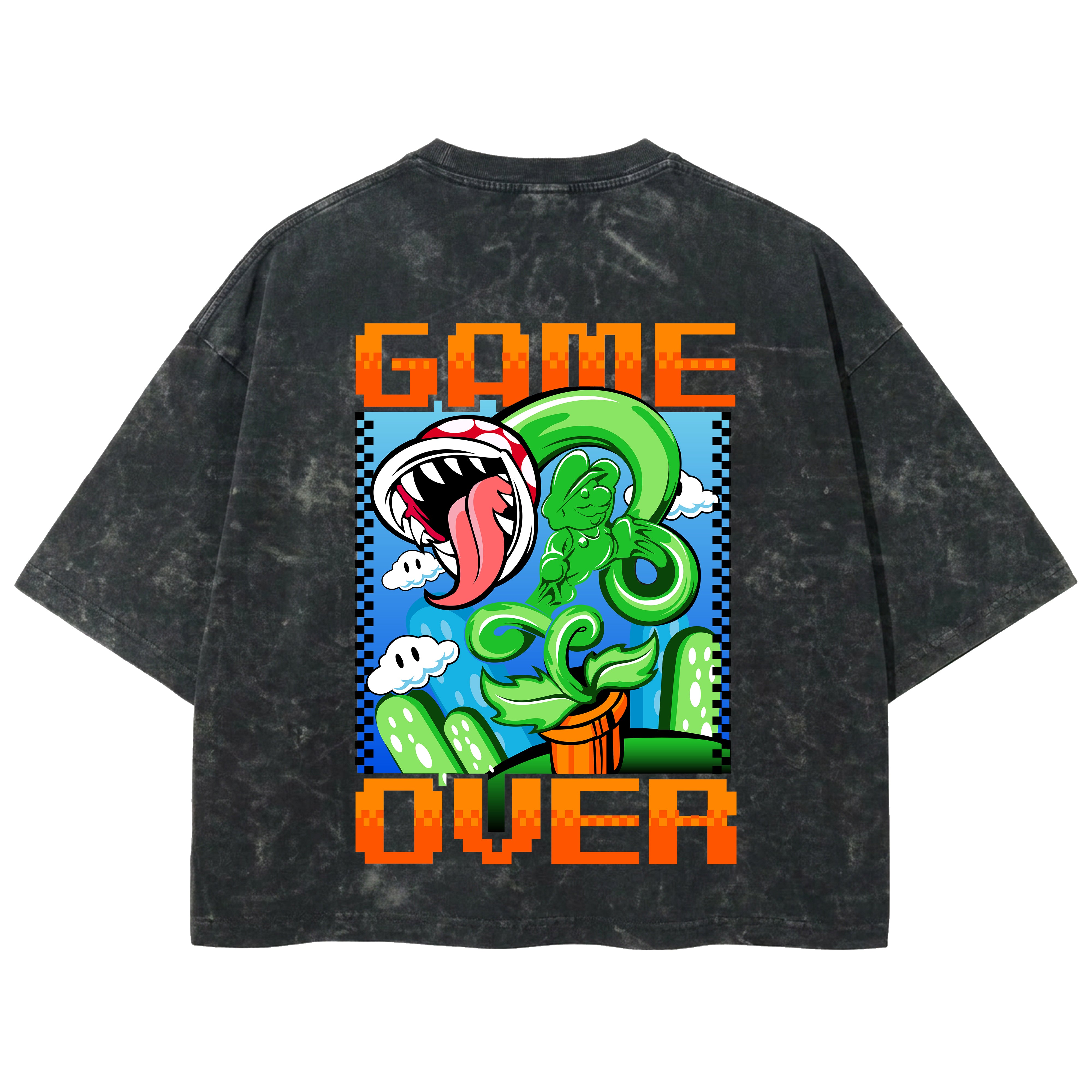 Playera streetwear premium de anime y gaming ExtraLife MX, corte boxy deluxe mineral wash heavyweight en color Acid Wash, moda urbana mexicana de culto.