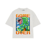 Playera streetwear premium de anime y gaming ExtraLife MX, corte boxy oversized drop shoulder heavyweight en color Deep Black y Off-White, moda urbana mexicana de culto.
