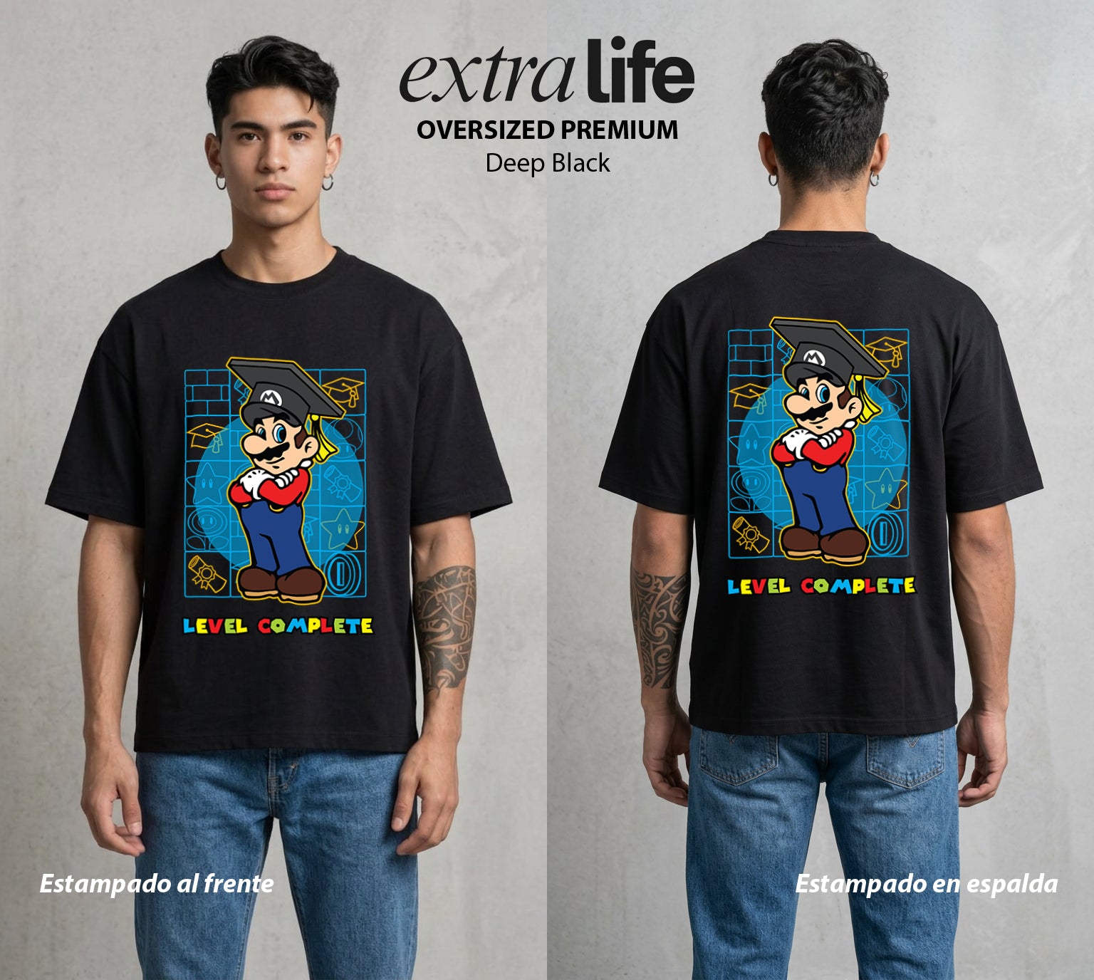 El Reino del Fontanero | El Fontanero Estelar en su Graduacion #02300 - Playera Oversized Premium | Deep Black - Foto en modelo