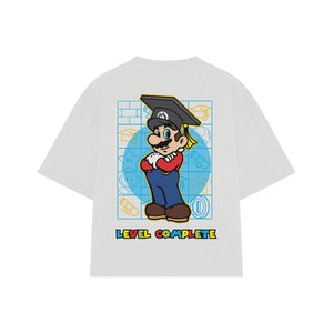Playera streetwear premium de anime y gaming ExtraLife MX, corte boxy oversized drop shoulder heavyweight en color Deep Black y Off-White, moda urbana mexicana de culto.