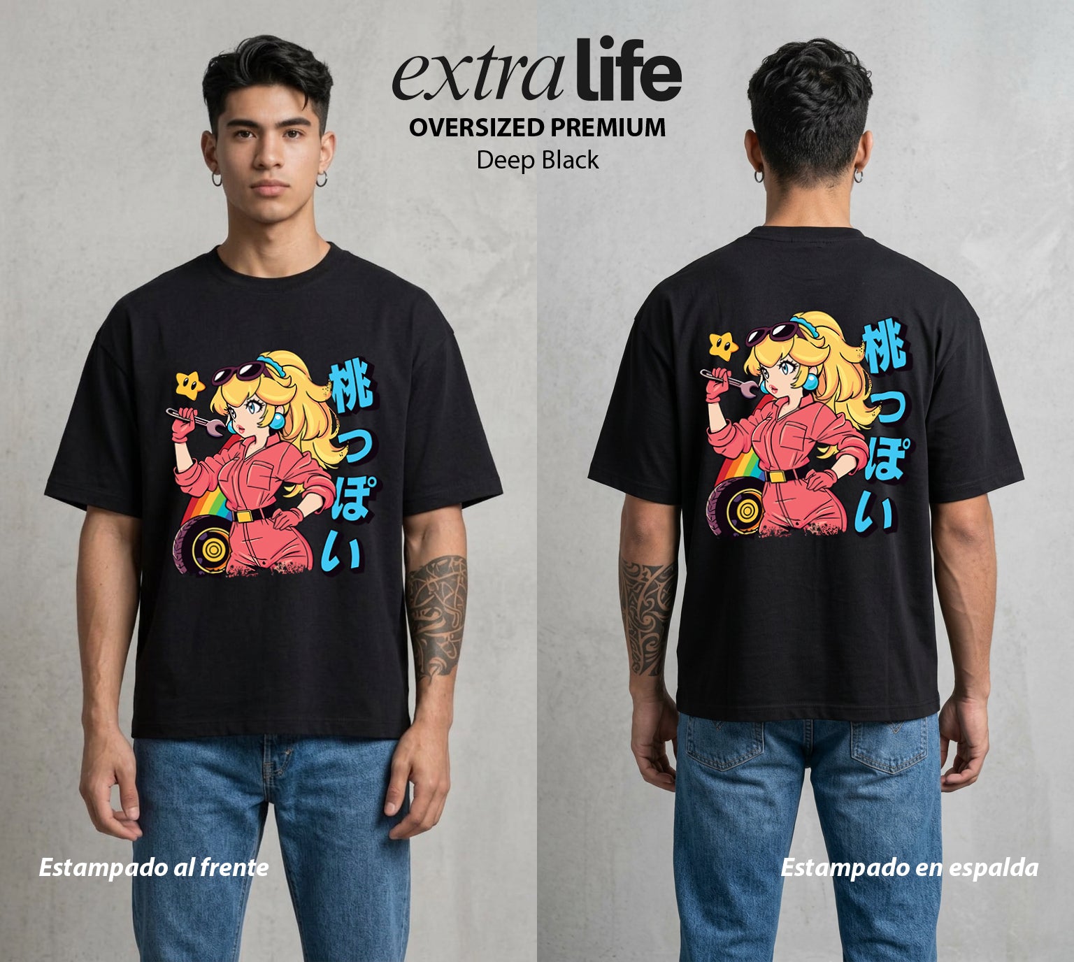 El Reino del Fontanero | El Fontanero Estelar #02304 - Playera Oversized Premium | Deep Black - Foto en modelo