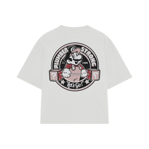 Playera streetwear premium de anime y gaming ExtraLife MX, corte boxy oversized drop shoulder heavyweight en color Deep Black y Off-White, moda urbana mexicana de culto.