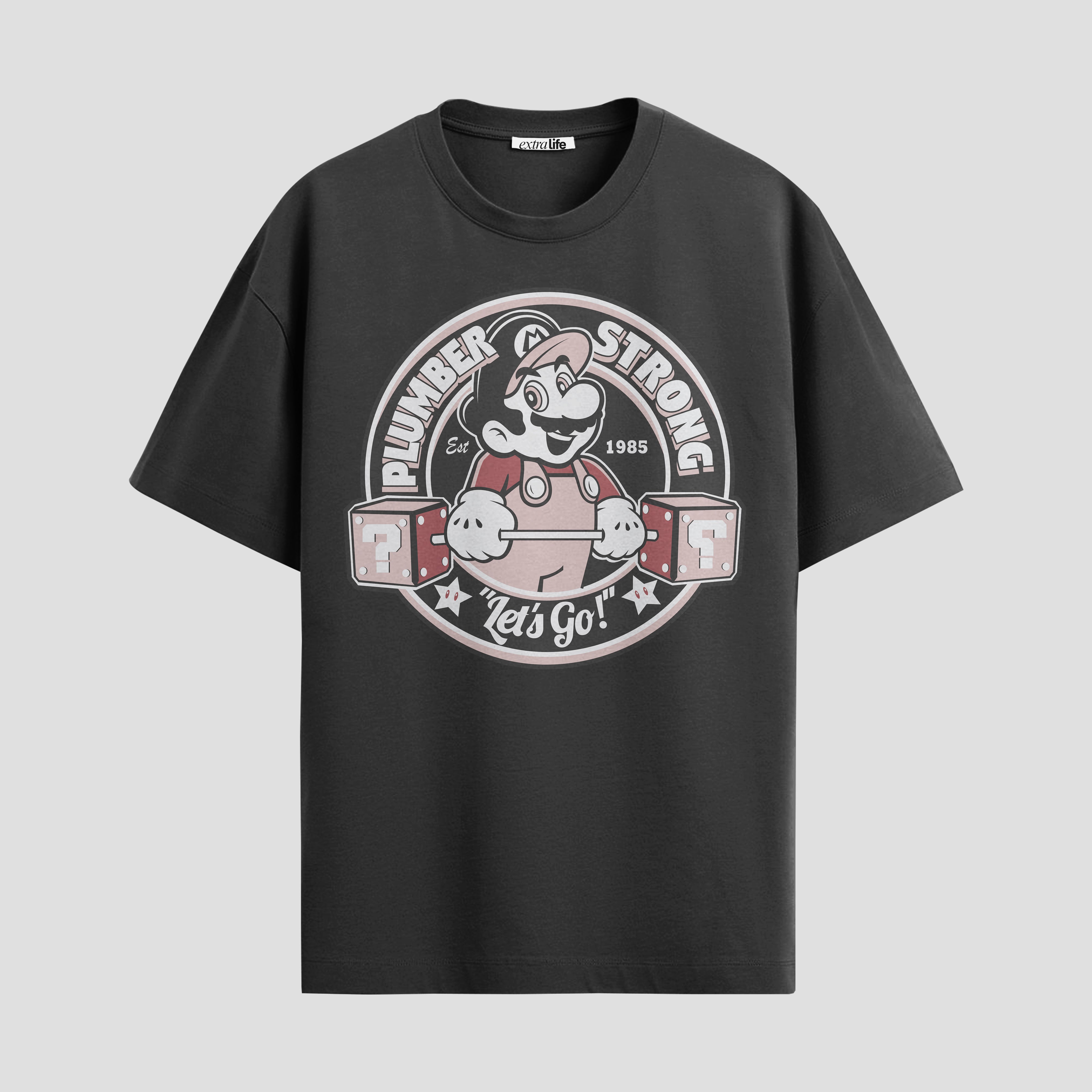 Playera urbana de anime y gaming ExtraLife MX, corte Standard Fit unisex ligero y transpirable en color Deep Black y Pure White, ropa de uso diario para gym y casual.