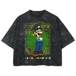 Playera streetwear premium de anime y gaming ExtraLife MX, corte boxy deluxe mineral wash heavyweight en color Acid Wash, moda urbana mexicana de culto.