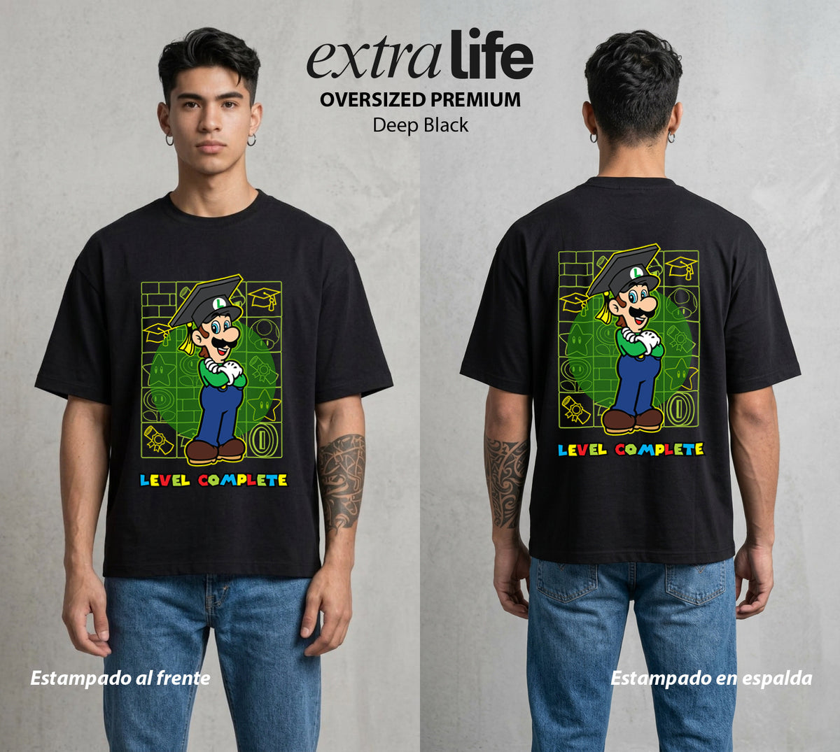 El Reino del Fontanero | El Fontanero Estelar en su Graduacion #02308 - Playera Oversized Premium | Deep Black - Foto en modelo