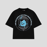 Playera streetwear premium de anime y gaming ExtraLife MX, corte boxy oversized drop shoulder heavyweight en color Deep Black y Off-White, moda urbana mexicana de culto.