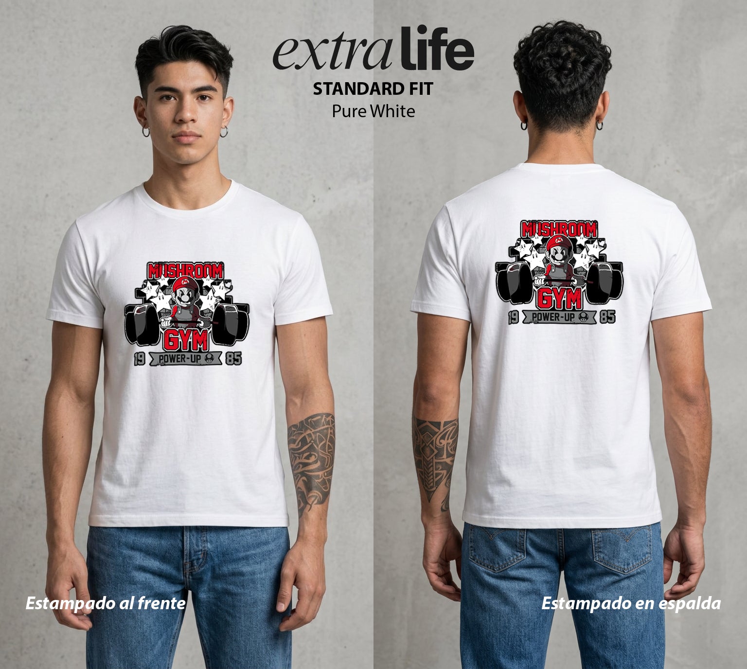 El Reino del Fontanero | El Fontanero Estelar en el Gym #02311 - Playera Standard Fit | Pure White - Foto en modelo