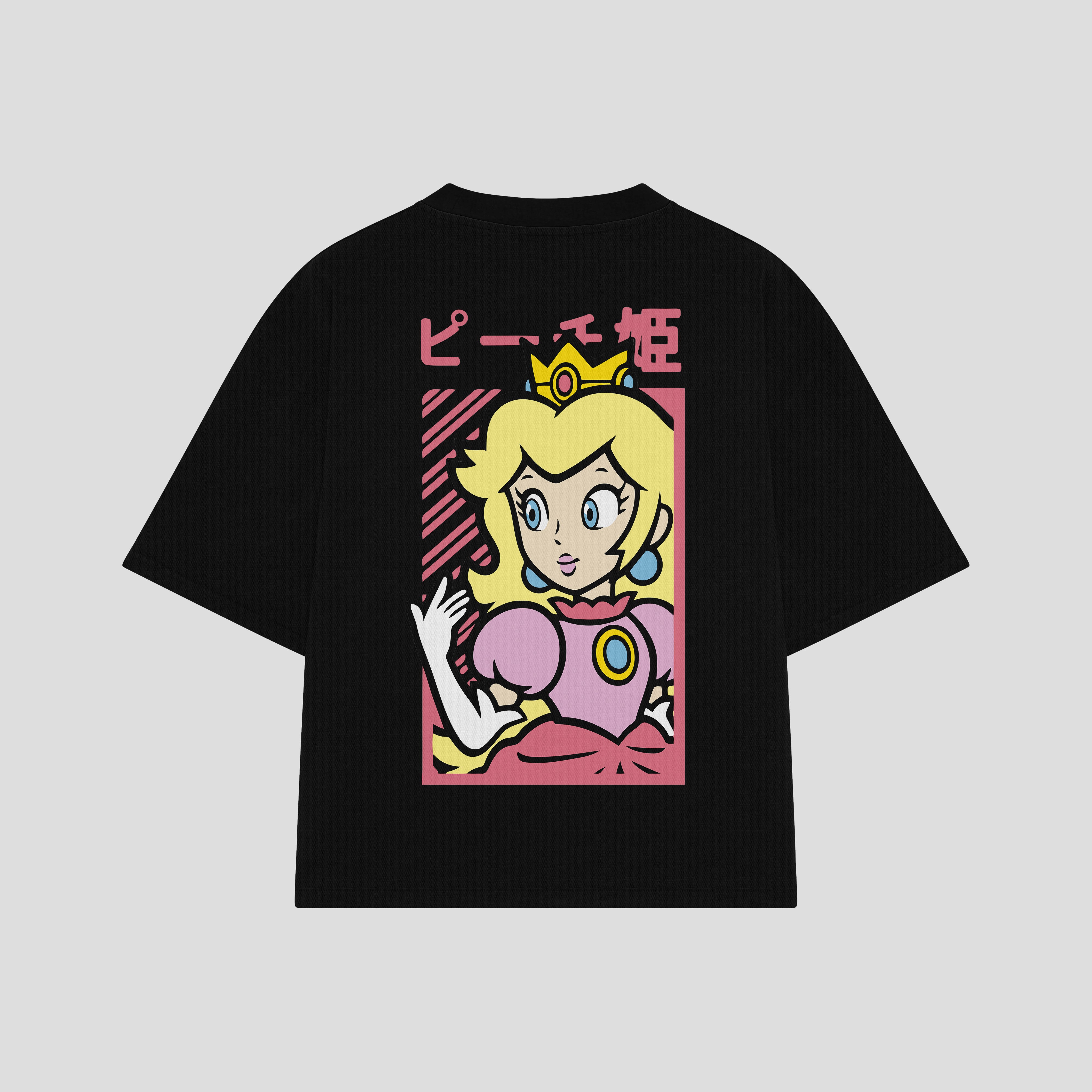 Playera streetwear premium de anime y gaming ExtraLife MX, corte boxy oversized drop shoulder heavyweight en color Deep Black y Off-White, moda urbana mexicana de culto.