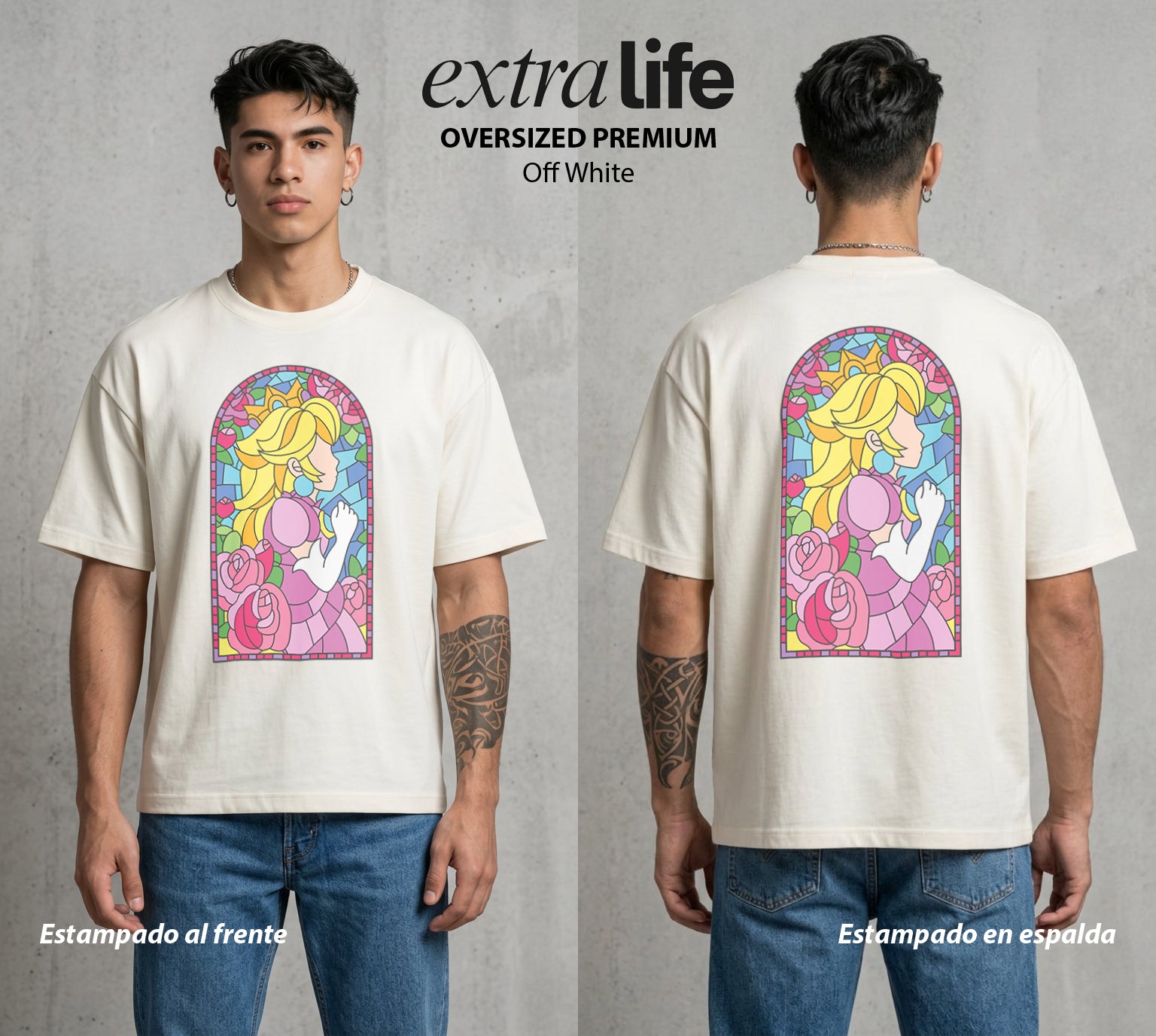 El Reino del Fontanero | El Campeon del Hongo #02320 - Playera Oversized Premium | Off White - Foto en modelo