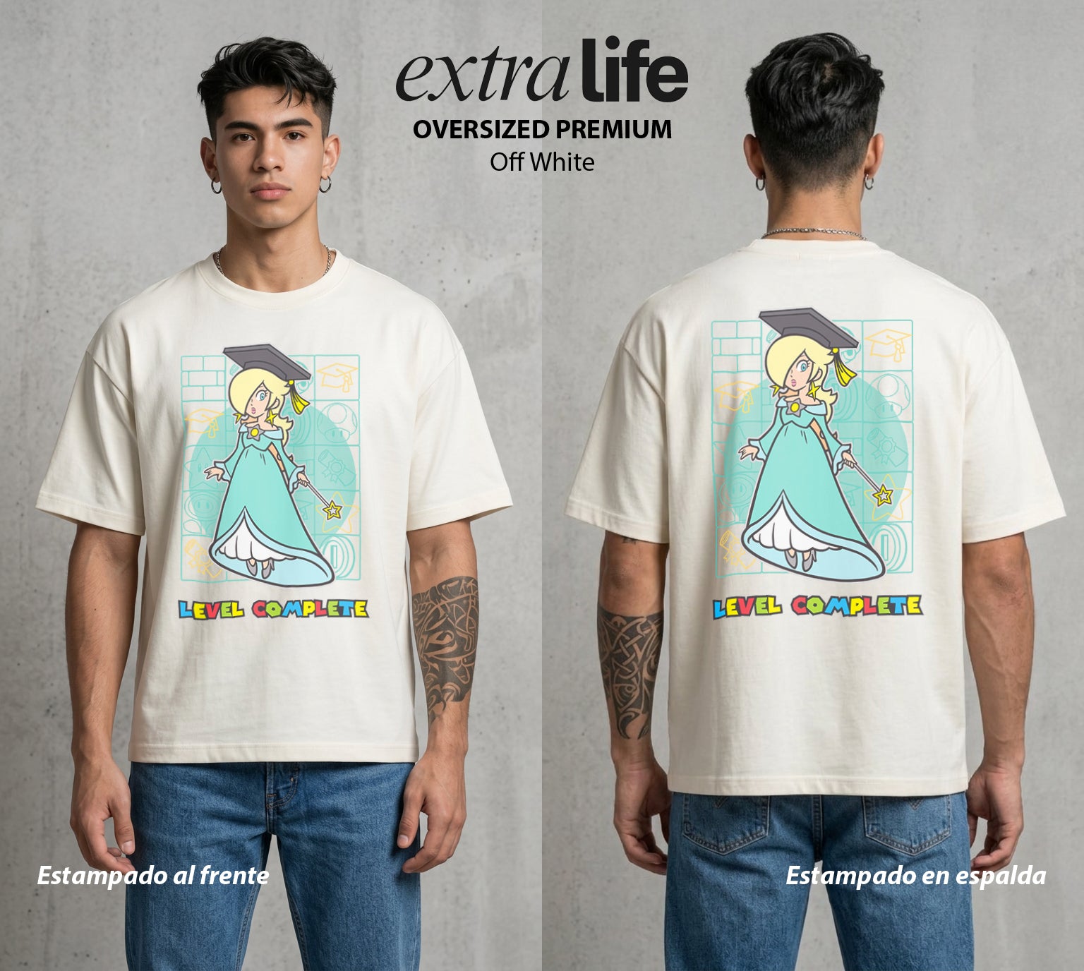 El Reino del Fontanero | El Fontanero Estelar en su Graduacion #02322 - Playera Oversized Premium | Off White - Foto en modelo
