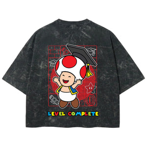 Playera streetwear premium de anime y gaming ExtraLife MX, corte boxy deluxe mineral wash heavyweight en color Acid Wash, moda urbana mexicana de culto.