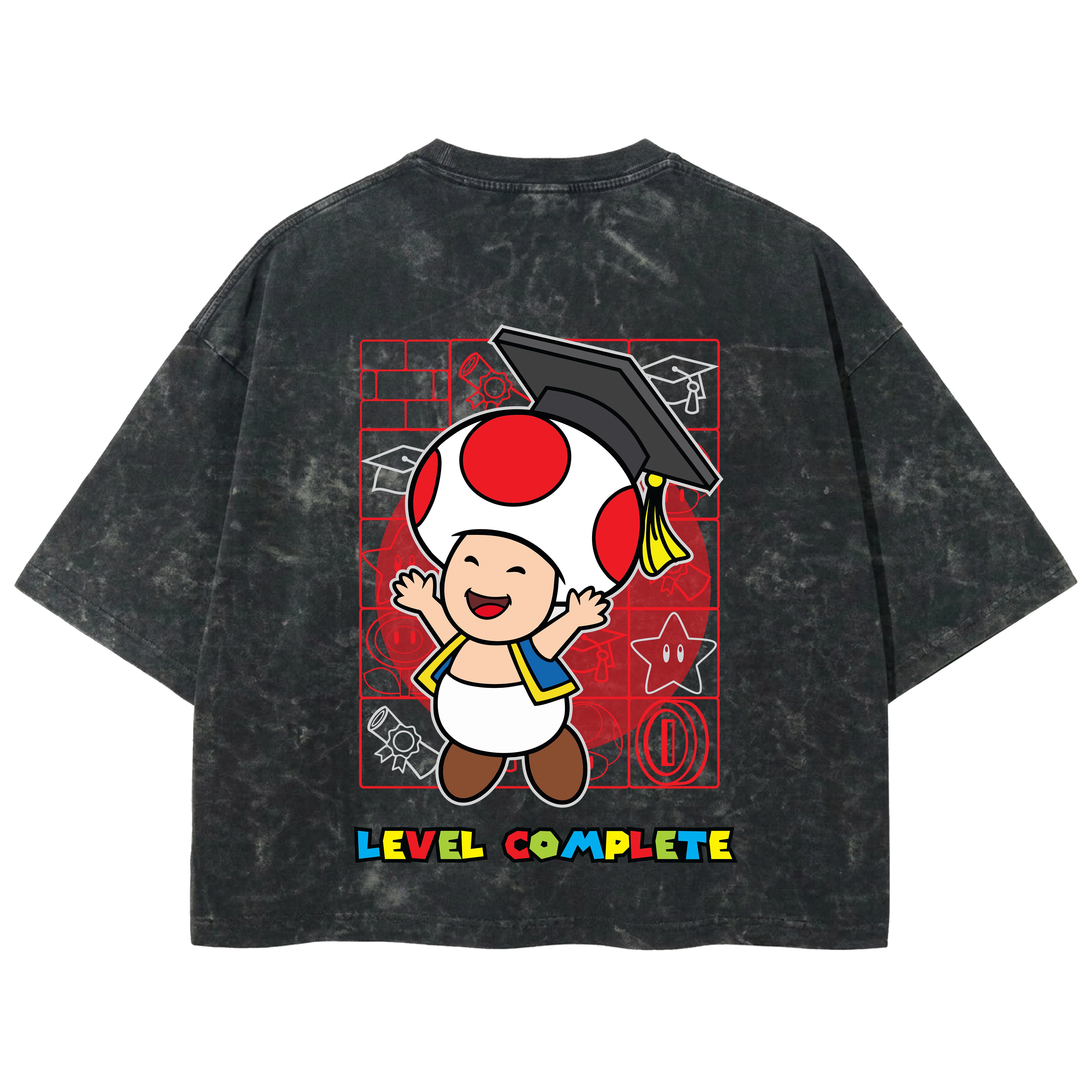 Playera streetwear premium de anime y gaming ExtraLife MX, corte boxy deluxe mineral wash heavyweight en color Acid Wash, moda urbana mexicana de culto.