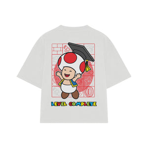 Playera streetwear premium de anime y gaming ExtraLife MX, corte boxy oversized drop shoulder heavyweight en color Deep Black y Off-White, moda urbana mexicana de culto.