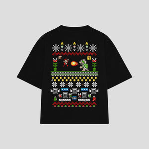 Playera streetwear premium de anime y gaming ExtraLife MX, corte boxy oversized drop shoulder heavyweight en color Deep Black y Off-White, moda urbana mexicana de culto.