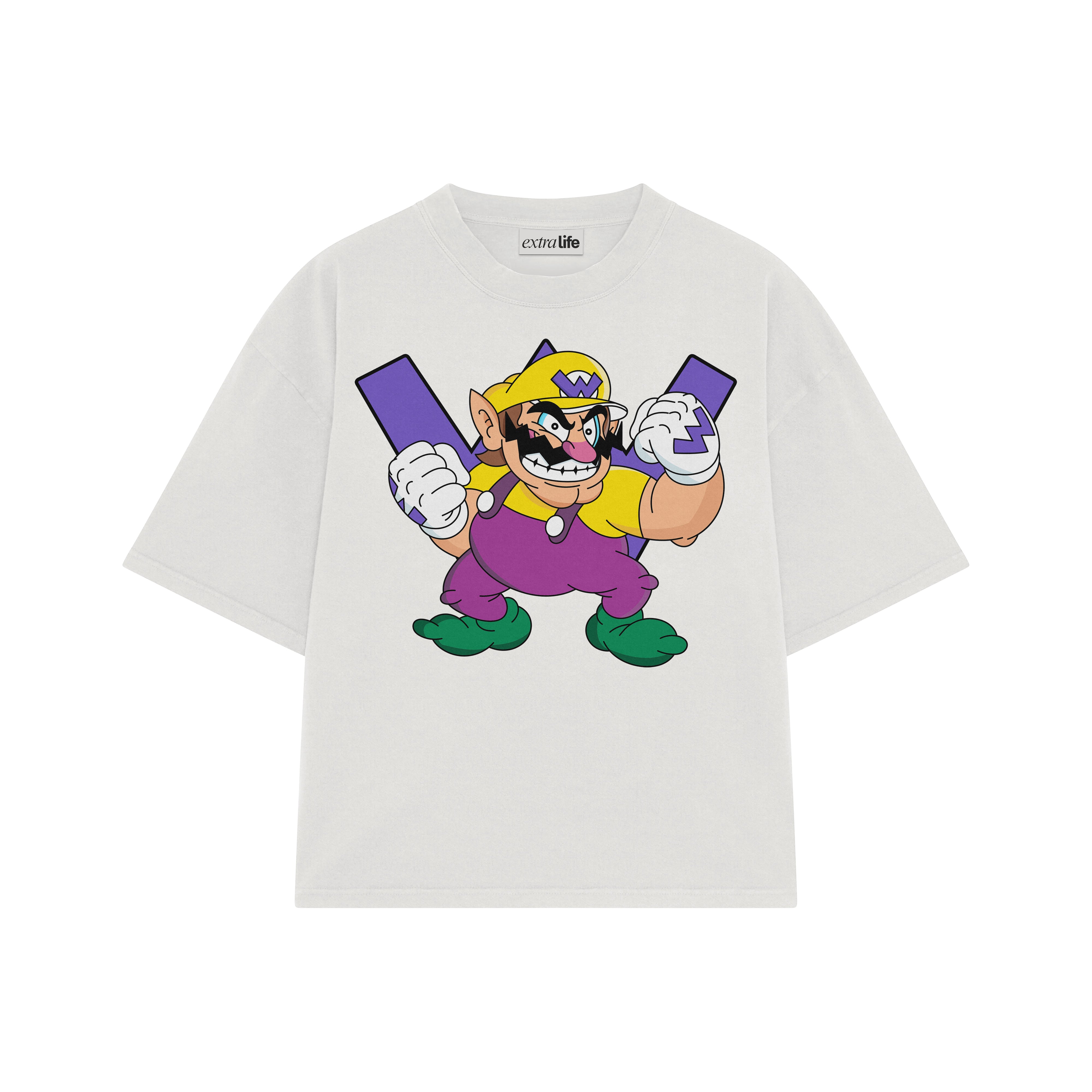Playera streetwear premium de anime y gaming ExtraLife MX, corte boxy oversized drop shoulder heavyweight en color Deep Black y Off-White, moda urbana mexicana de culto.