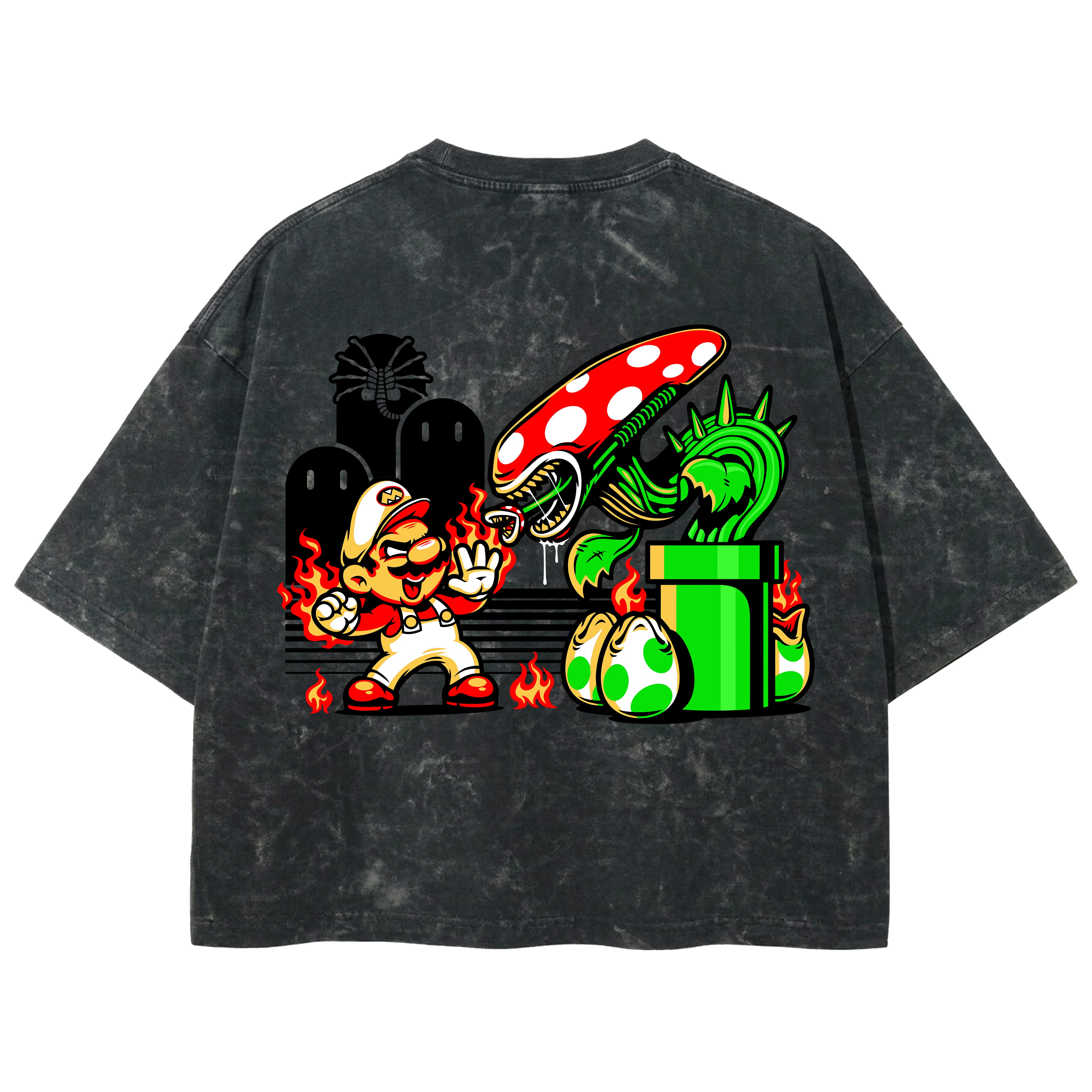 Playera streetwear premium de anime y gaming ExtraLife MX, corte boxy deluxe mineral wash heavyweight en color Acid Wash, moda urbana mexicana de culto.