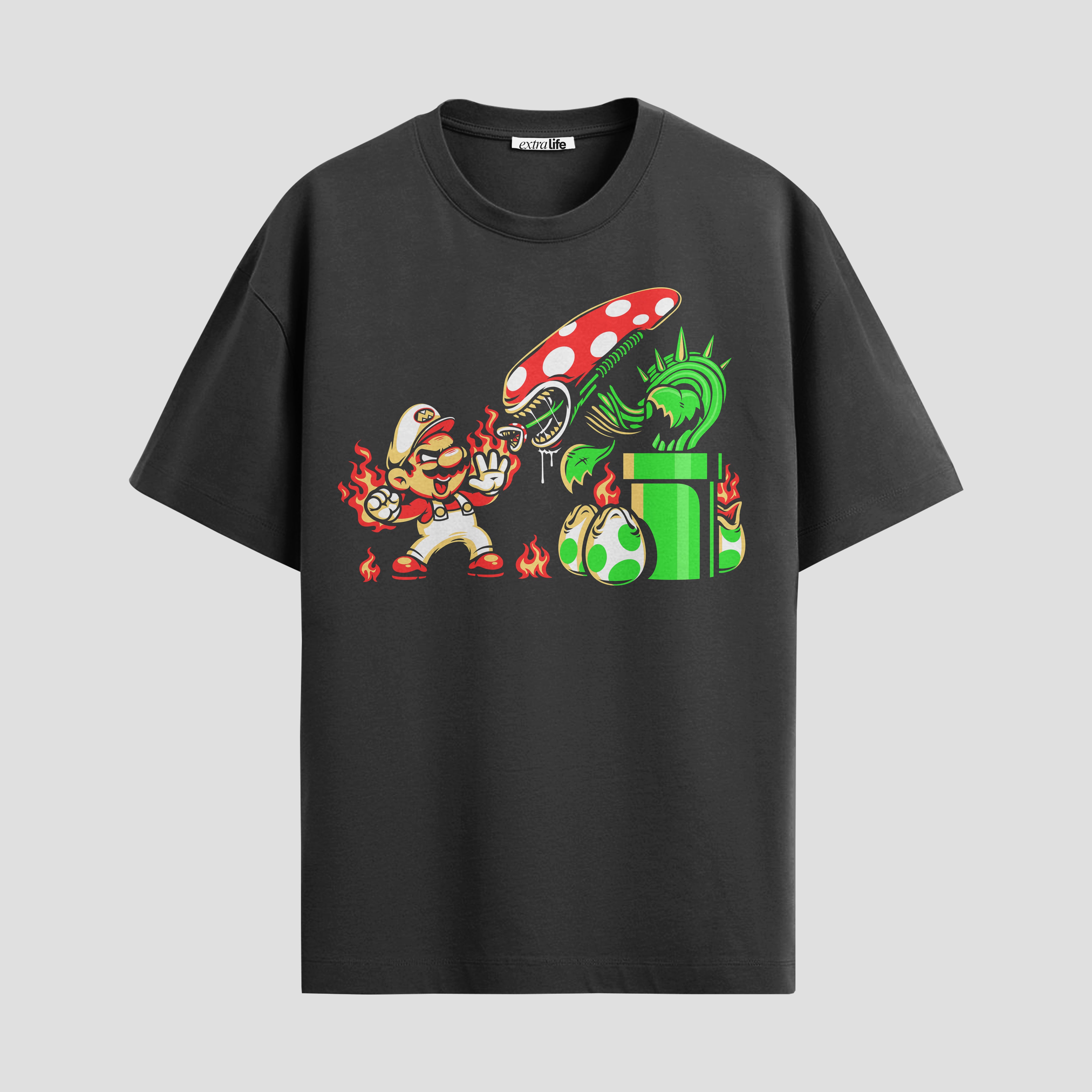Playera urbana de anime y gaming ExtraLife MX, corte Standard Fit unisex ligero y transpirable en color Deep Black y Pure White, ropa de uso diario para gym y casual.