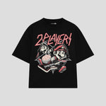 Playera streetwear premium de anime y gaming ExtraLife MX, corte boxy oversized drop shoulder heavyweight en color Deep Black y Off-White, moda urbana mexicana de culto.