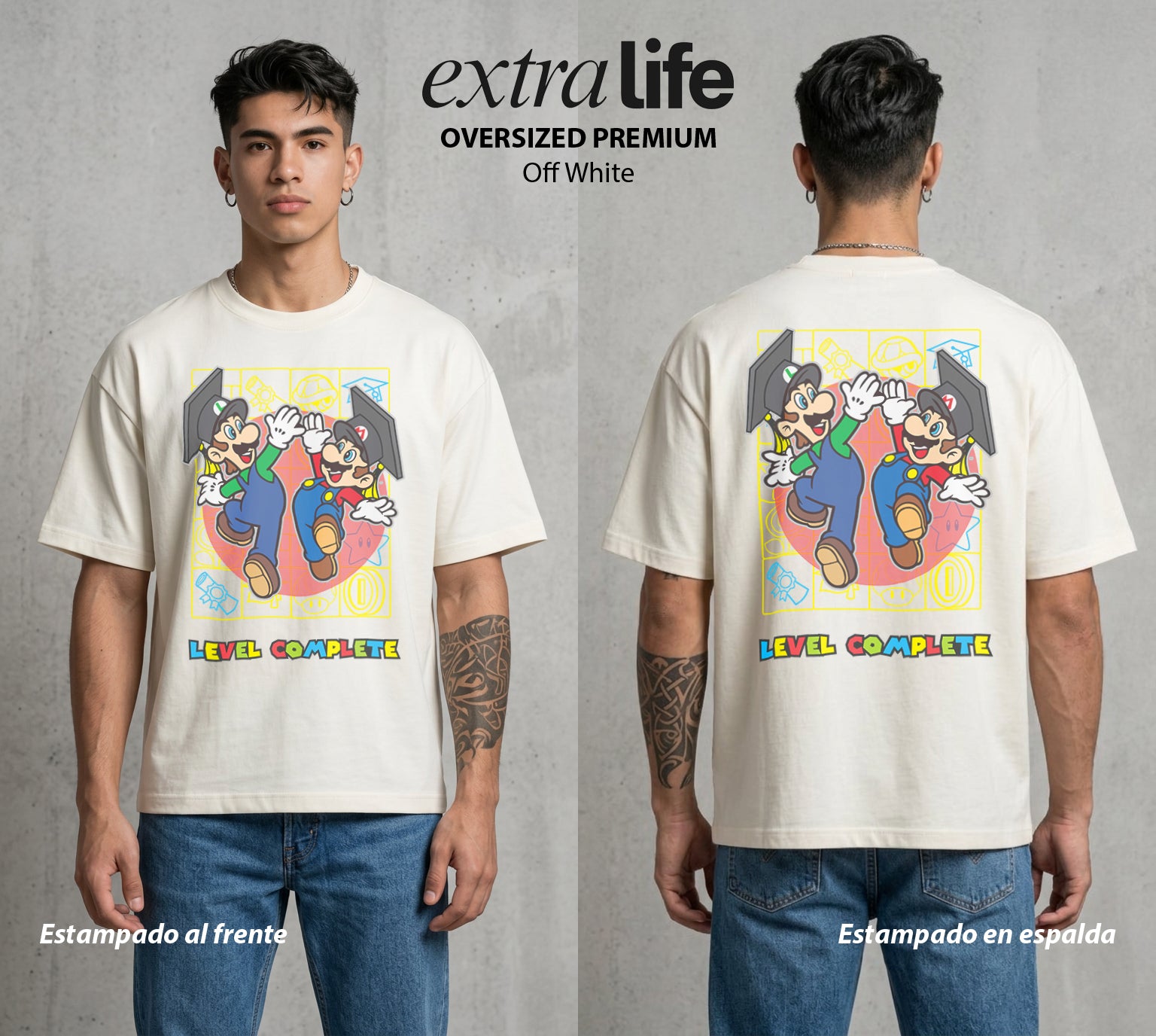 El Reino del Fontanero | El Fontanero Estelar en su Graduacion #02331 - Playera Oversized Premium | Off White - Foto en modelo