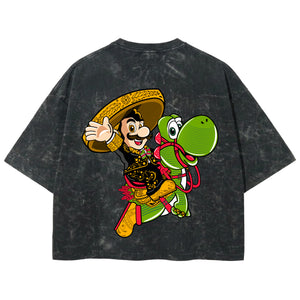 Playera streetwear premium de anime y gaming ExtraLife MX, corte boxy deluxe mineral wash heavyweight en color Acid Wash, moda urbana mexicana de culto.