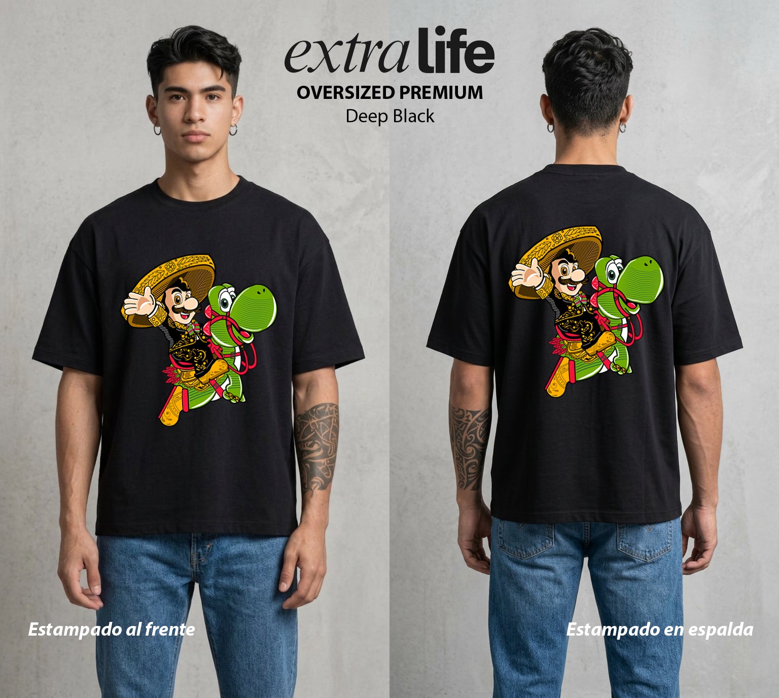 El Reino del Fontanero | El Fontanero Estelar #02333 - Playera Oversized Premium | Deep Black - Foto en modelo