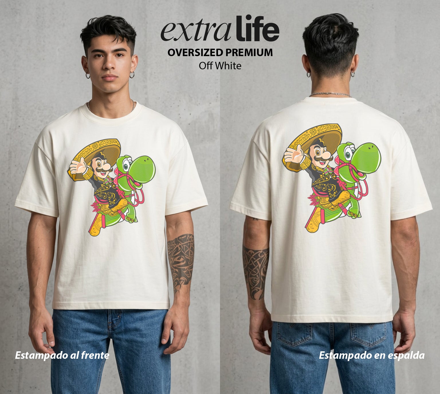El Reino del Fontanero | El Fontanero Estelar #02333 - Playera Oversized Premium | Off White - Foto en modelo