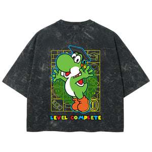 Playera streetwear premium de anime y gaming ExtraLife MX, corte boxy deluxe mineral wash heavyweight en color Acid Wash, moda urbana mexicana de culto.