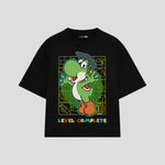 Playera streetwear premium de anime y gaming ExtraLife MX, corte boxy oversized drop shoulder heavyweight en color Deep Black y Off-White, moda urbana mexicana de culto.