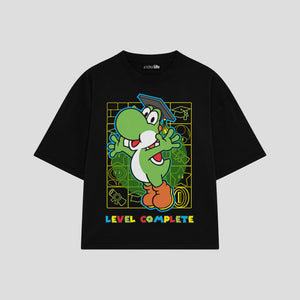 Playera streetwear premium de anime y gaming ExtraLife MX, corte boxy oversized drop shoulder heavyweight en color Deep Black y Off-White, moda urbana mexicana de culto.